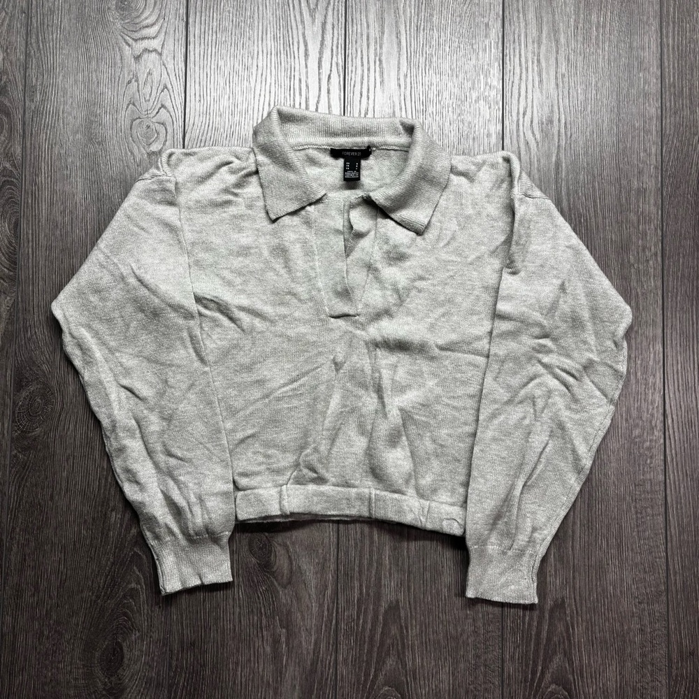 Forever 21 Gray Collared Knit Small Sweater